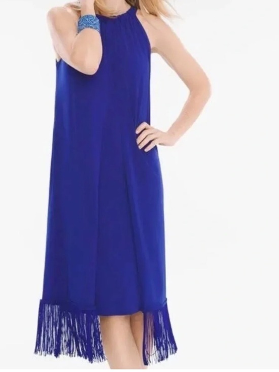 Chico's Dresses & Skirts - Chico’s Royal Blue Travelers Fringed Hem Halter Dress